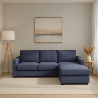 Talamo Italia Divano Fisso Con Penisola Ametrino, Sof&agrave; Ad Angolo Con Penisola Contenitore Destra, Braccioli Standard, 100% Made In Italy, Cm 280x95h90, Blu - Talamo