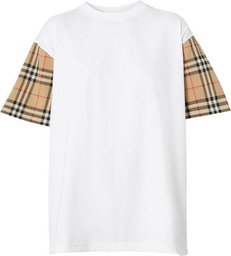 Burberry White Check Sleeves Cotton T-shirt