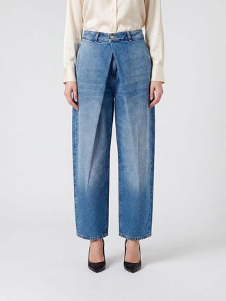 Balmain Jeans baggy a vita media in denim stone wash con design asimmetrico