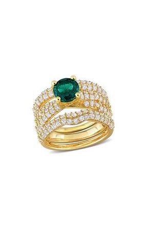 Delmar Created Emerald & Created Sapphire Stackable Ring Set in Green at Nordstrom Rack, Size 7