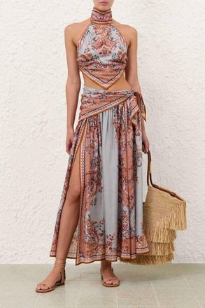 Zimmermann Aster Scarf Midi Skirt In Blue Paisley