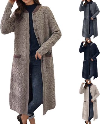 Generic Longline Cardigans for Women UK Lightweight Open Front Sweater Coat with Pockets Button Down Long Knitted Cardigan Calf-Length Oversized Casual Outwea