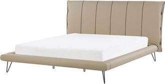 Beliani Bed Beige Minimalist with Headboard Faux Leather eu Super King Size 6ft Betin
