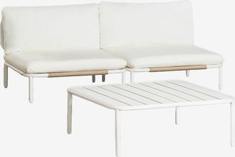Sklum Conjunto De Jard&iacute;n Con Sof&aacute; Modular De 2 Piezas Y Mesa De Centro En Acero Roubly Sklum