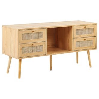 Beliani Beliani - Mueble Tv De Rat&aacute;n Madera Clara Dorado 120 X 40 Cm 4 Cajones Boho Perote