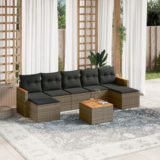 vidaXL Set De Sof&aacute;s De Jard&iacute;n 8 Pzas Y Cojines Rat&aacute;n Sint&eacute;tico Gris Vidaxl