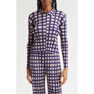 Issey Miyake Basket Print Pleated Cardigan in Navy at Nordstrom, Size 3