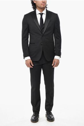 Corneliani CODE Three-Piece Virgin Wool Suit with Satin Peak Lapel size 48