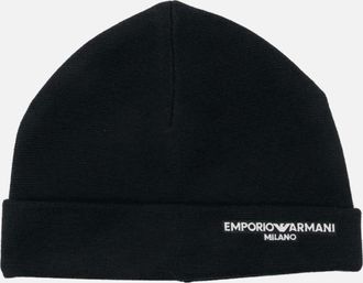 Emporio Armani Mens Milano Logo Navy Beanie Hat - Black