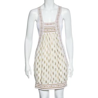 Roberto Cavalli White & Gold Jacquard Sleeveless Mini Dress
