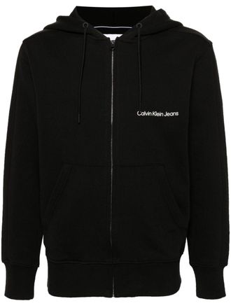 Calvin Klein Jeans Hoodie met logoprint en rits - Zwart