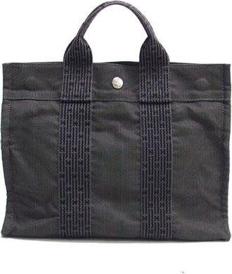 Herm&egrave;s Her Line Gray Nylon Canvas Handbag Tote Bag (Pre-Owned)