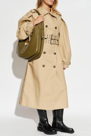 Ganni Cotton Trench Coat With Belt, Womens, Beige