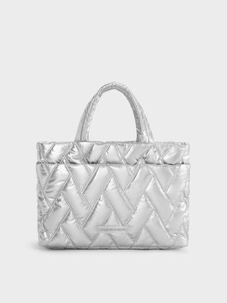 Charles & Keith Nylon Chevron Boxy Tote Bag