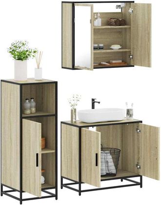 vidaXL Vidaxl - Set De Muebles De Ba&ntilde;o 3 Pzas Madera Contrachapada Roble Sonoma