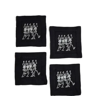 Tiramisu Set of 4 Embroidered Coasters in Black/White at Nordstrom Rack