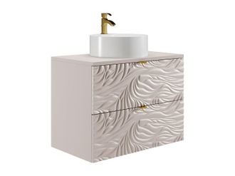 Vente-Unique Mueble de ba&ntilde;o suspendido texturizado con lavabo sobre encimera redondo - Beige - 80 cm - RINAREL
