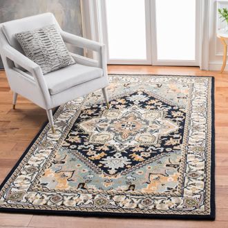 Safavieh Heritage Hand Made Area Rug, Navy / Ivory Traditional Style Non-Shedding