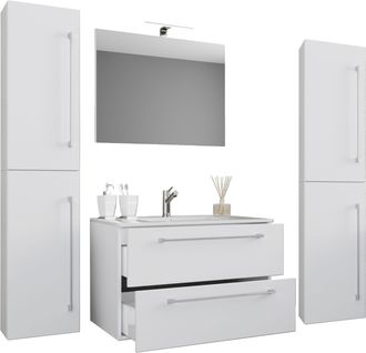 ebuy24 Ebuy24 - Vcm 5pcs Lavabo Lavabo Gabinete Inferior Ancho 60 Cm Muebles De Ba&ntilde;o Conjunto Con Cajones Espejo De Puertas Giratorias Badinos (blanco)