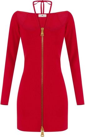 Elisabetta Franchi Mini Jurk in Gebreide Stof met Strikken - Dames - Feestkleedjes - Rood - M - Kleedjes