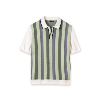 Paul Fredrick Cotton Three Button Polo Short Sleeve in Green Multi at Nordstrom, Size Xx-Large