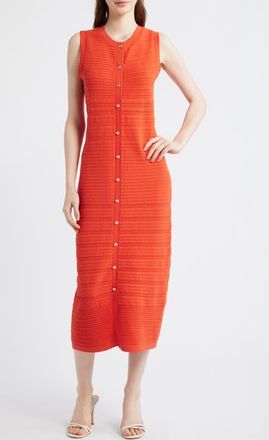 Elie Tahari The Alessandra Sleeveless Button Front Knit Midi Dress in Orange Dream at Nordstrom, Size X-Small