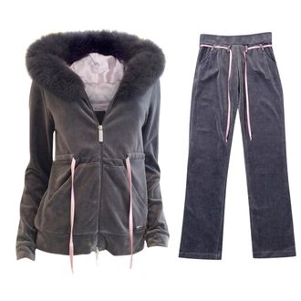 Blumarine Limited Edition Fox Fur & Velour Tracksuit Size L
