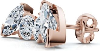 Pompeii3 2Ct Toi Et Moi Round & Marquise Diamond Earrings 14k Gold 18 Lab Grown