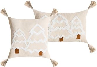 Beliani Conjunto De 2 Cojines Decorativos De Algod&oacute;n Con Motivo Navide&ntilde;o 30/45 X 50/45 Cm Beige Claro/blanco Intsia