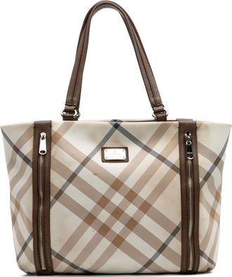 Burberry Pre-owned Womens Plaid Zip Tote Bag - Ivory Textile - One Size