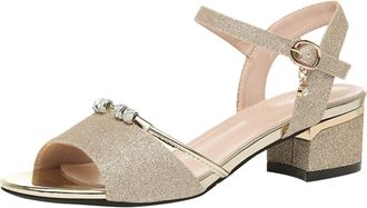 Generic Open Toe Sandal For Women Glitter Sparkly Dressy Sandals Elegant Block Heel Sandal Slingback Buckle Sandals Fashion Walking Shoes Solid Color Non Slip