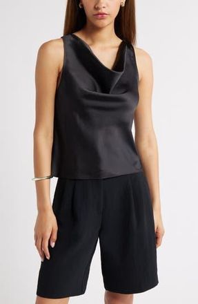 Open Edit Sleeveless Cowl Neck Satin Top in Black at Nordstrom Rack, Size Xx-Small