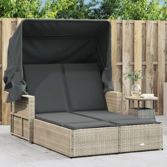 vidaXL vidaXL Lettino Doppio Baldacchino e Cuscini Grigio Chiaro Polyrattan