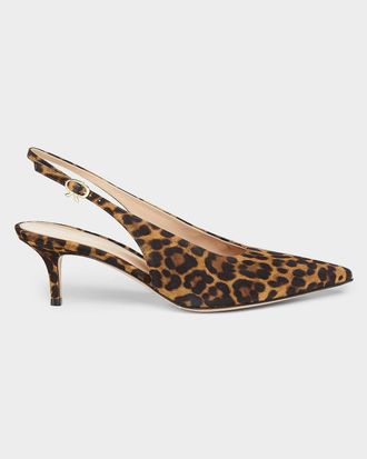Gianvito Rossi 55mm Robbie Sling Leopard Print Kitten Heels