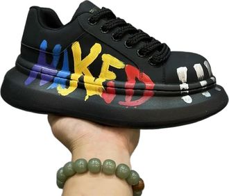 Generic GLDFW White Man Shoes Original Graffiti Height Increase Sneakers Male Comfortable Soft Lightweight Platform Shoes