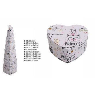 Trade Shop Trade Shop Traesio - Set 10pz Scatole Regali Varie Misure Matrioska Forma Cuore Fantasia Bianca 71968