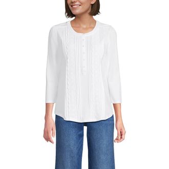 Lands End 3/4 Sleeve Lightweight Jersey Embellished Top in White at Nordstrom, Size X-Large