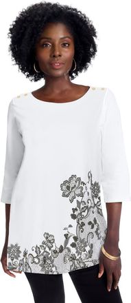 Jessica London Stretch Cotton Boatneck Tunic in White Lace Placement at Nordstrom, Size 12