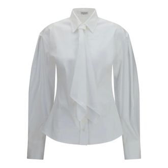 Brunello Cucinelli Katoenen Mix Blouse Met Strik - Dames - Blouses & Shirts - Wit - Maat: S Katoen
