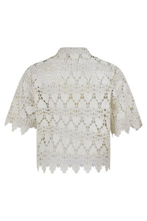Frame Denim Womens Shirt With Lace Buttons, Cream Polyester
