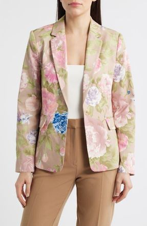 Tahari by ASL Floral Sateen Blazer in Taupe Multi at Nordstrom, Size 10P