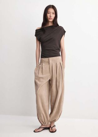 Mango Top asimmetrico increspato cioccolato - Donna - XXS - MANGO