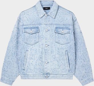 Purple Men & apos;s Beaded Denim Trucker Jacket