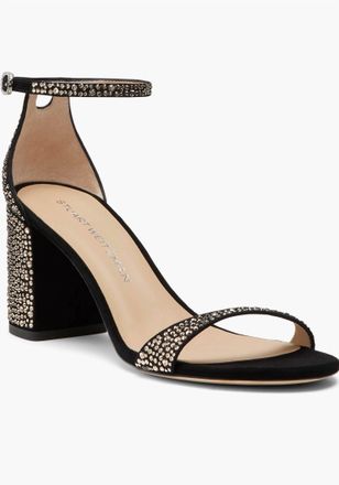 Stuart Weitzman Womens Nudist Shine Block Sandals In Black