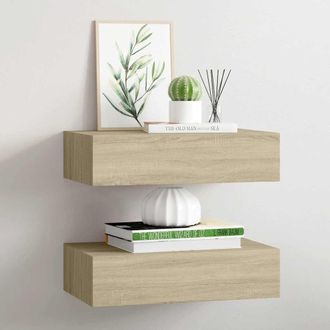vidaXL Vidaxl - Estantes De Pared Con Caj&oacute;n 2 Uds Mdf Roble 40x23,5x10 Cm