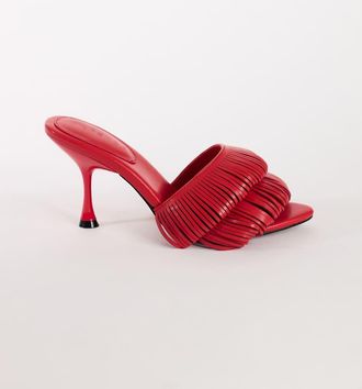 Topshop Wendy sandalo con tacco con frange intrecciate rosso