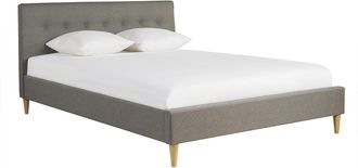 Miliboo Cama 2 Plazas 160 X 200 Cm Con Cabecero De Cama De Tela Gris Claro Leonce