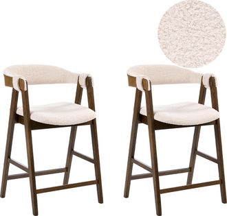 Beliani Conjunto De 2 Sillas De Bar Estilo Tradicional Asiento Tapizado Boucl&eacute; Marr&oacute;n Oscuro Y Beige Day