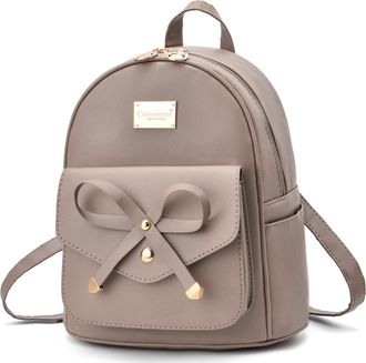 I Ihayner Girls Bowknot Cute Leather Backpack Mini Backpack Purse for Women, Dark Apricot, Small Size, Laptop