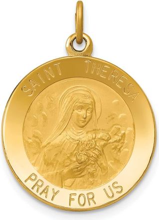 Diamond2Deal 14k Yellow Gold and Satin Solid St Theresa Medal Round Pendant
